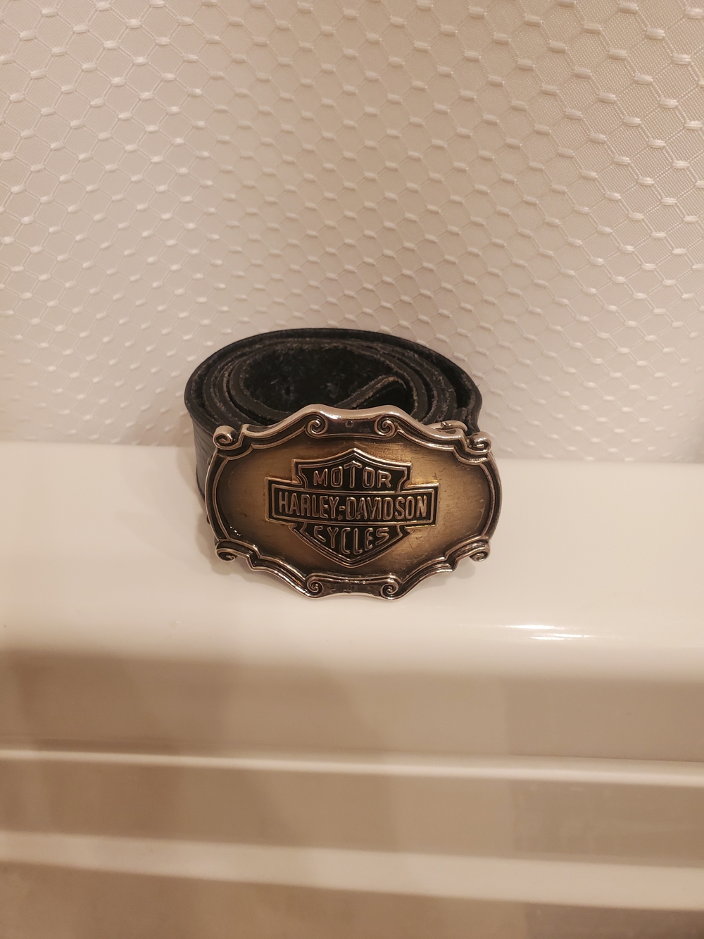 Harley-Davidson Black Leather Belt with Branded Metal Buckle